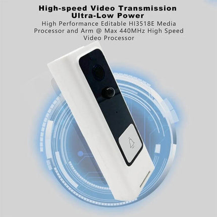 Wireless Video Doorbell with Infrared Motion Detection for Homes - white wireless doorbell with wide-angle camera, motion alerts, and app live view