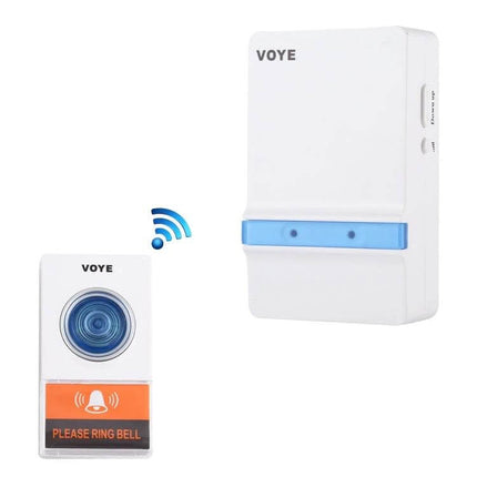 VOYE V012A Remote Control Wireless Doorbell with Music Sounds white transmitter and receiver set, wireless door chime unit