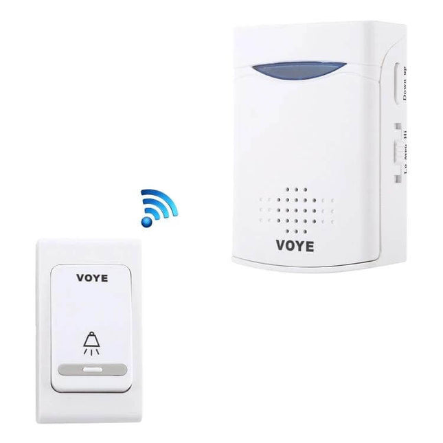 VOYE Wireless Doorbell with 38 Polyphony Sounds for Home Entry - white wireless transmitter and receiver set for easy no-wiring installation
