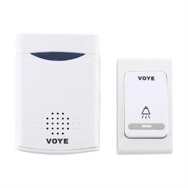 VOYE Wireless Doorbell with 38 Polyphony Sounds for Home Entry white transmitter and receiver set, compact wireless door chime