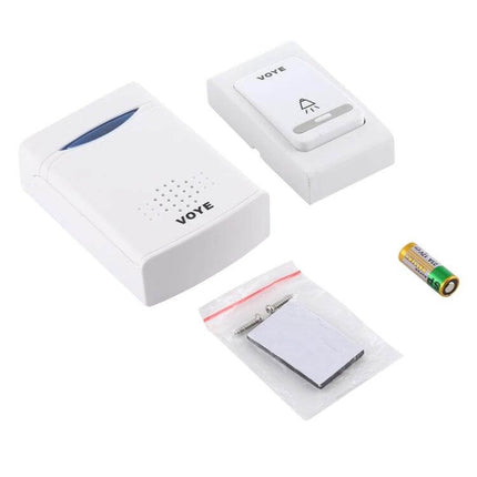 VOYE Wireless Doorbell with 38 Polyphony Sounds for Home Entry - white wireless receiver and transmitter kit with battery and mounting accessories