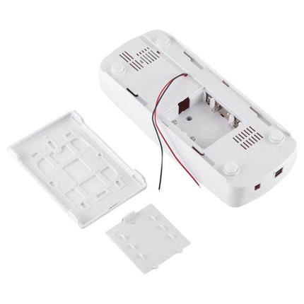 Wired Two-Way Intercom Doorphone for Home Communication white wired unit with open battery compartment and red black wires