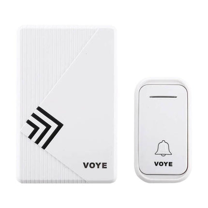 VOYE Wireless Doorbell for Everyday Home Notifications white wireless transmitter and receiver set, compact plug-in chime and push button
