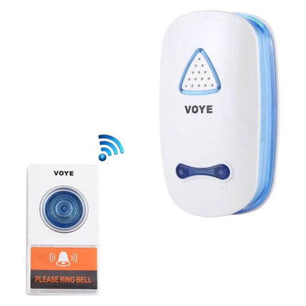 VOYE Home Wireless Remote Control Doorbell with Various Sounds - white wireless plug-in chime and battery door button for renters, no wiring needed