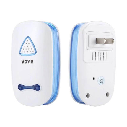 VOYE Home Wireless Remote Control Doorbell with Various Sounds white plug-in receiver and button set showing LED accents