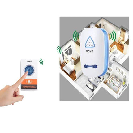 VOYE Home Wireless Remote Control Doorbell with Various Sounds mounted in home showing wireless receiver and push button for renters
