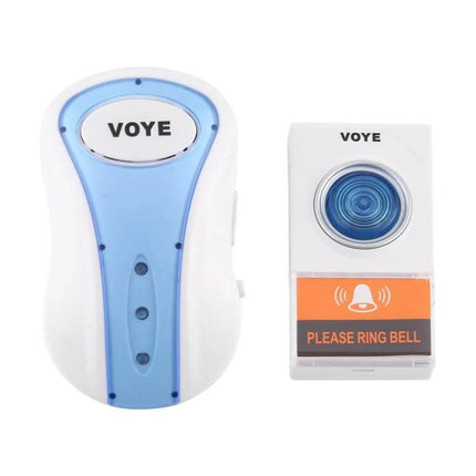 Voyage Wireless Music Doorbell with Plug-in Design for Easy Home Installation white and blue plug-in receiver and wireless button set