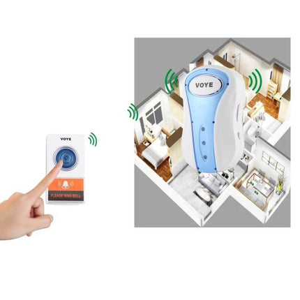 Voyage Wireless Music Doorbell with Plug-in Design for Easy Home Installation showing plug-in chime and wireless button in home layout