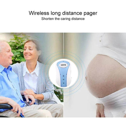Voyage Wireless Music Doorbell with Plug-in Design for Easy Home Installation showing wireless pager used for elderly care and maternity alerts