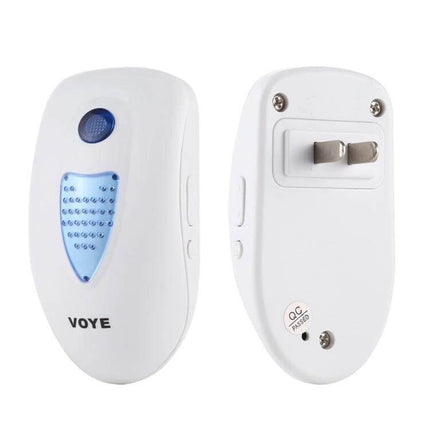 Voyé Wireless Plug-in Doorbell for Easy Home Notifications white plug-in chime unit pictured front and back
