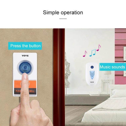 Voyé Wireless Plug-in Doorbell for Easy Home Notifications showing plug-in receiver and push button transmitter