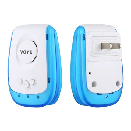 Voyage Wireless Doorbell for Easy Home Installation with Music Tones - compact blue plug-in receiver showing front and back views