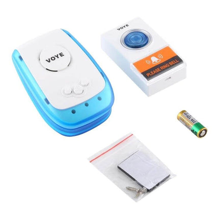 Voyage Wireless Doorbell for Easy Home Installation with Music Tones - compact white-blue plug-in chime and wireless transmitter kit