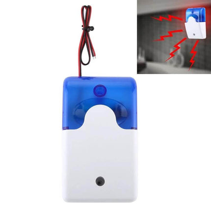 Mini Strobe and Siren Alarm for Everyday Home Security — compact blue-white alarm with flashing light and loud siren for homes, shops, schools