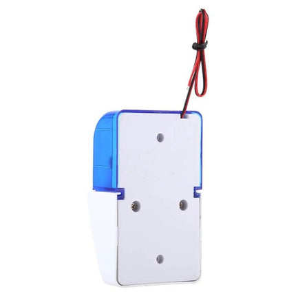 Mini Strobe and Siren Alarm for Everyday Home Security - compact white and blue alarm unit with wires for home, shop, or school monitoring