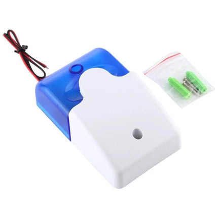 Mini Strobe and Siren Alarm for Everyday Home Security - compact blue-white alarm with strobe light and siren, mounting anchors included