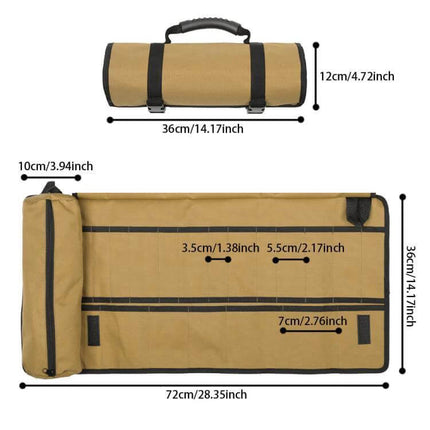 WESSLECO Wear-Resistant Waterproof Parts Storage Tool Pack compact roll-up organizer with pockets and dimensions shown