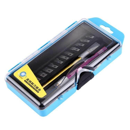 WLXY Carving Knife Kit For Home Kitchen Carving With 15 cm Blade in blue storage case with two ergonomic handles and extra SK5 blades