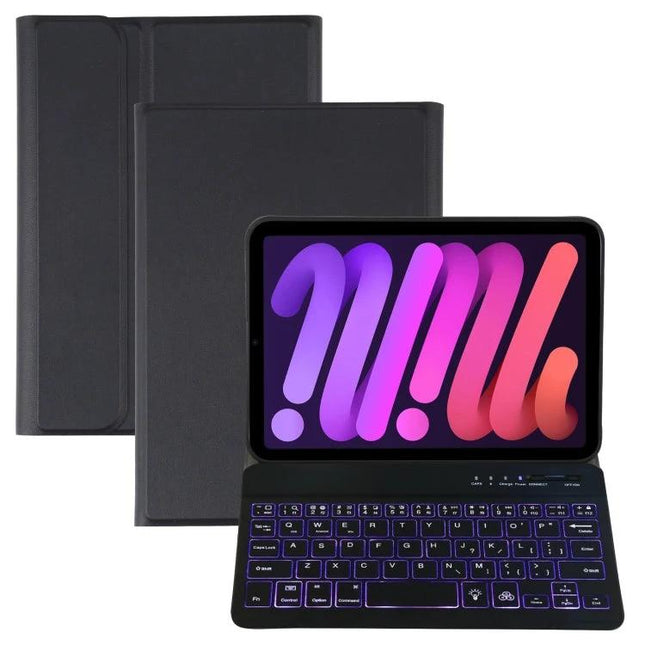 Detachable Bluetooth Keyboard Case with Stand for iPad Mini 6 and 7 showing magnetic detachable wireless keyboard and protective folio stand