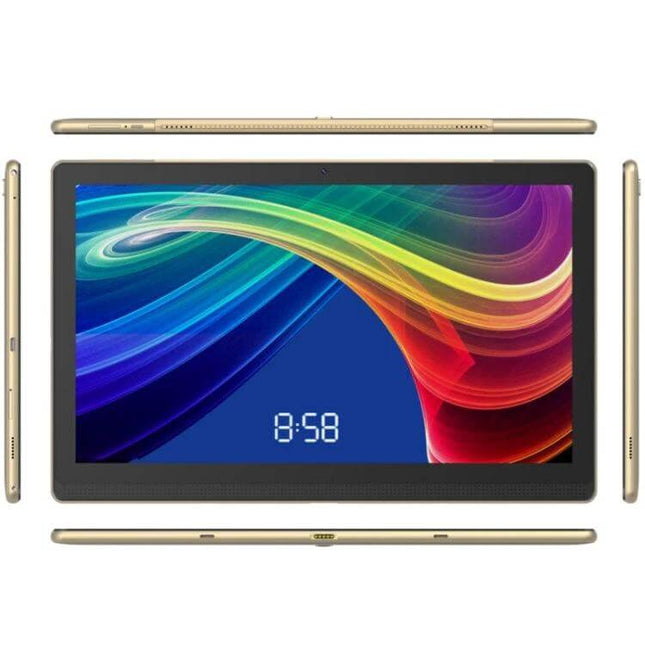 Large Screen Android Tablet for Everyday Browsing and Calls - 14.1-inch gold tablet showing vibrant display, VOLTE calls, Android 8.1, MTK6797 deca-core performance