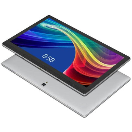 Large Screen Android Tablet for Everyday Browsing and Calls showing 14.1-inch display with colorful wallpaper and slim silver body