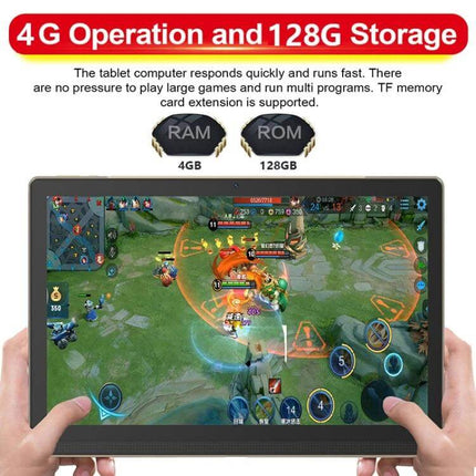 Large Screen Android Tablet for Everyday Browsing and Calls showing 14.1-inch display with 4G operation 128G storage and gaming interface