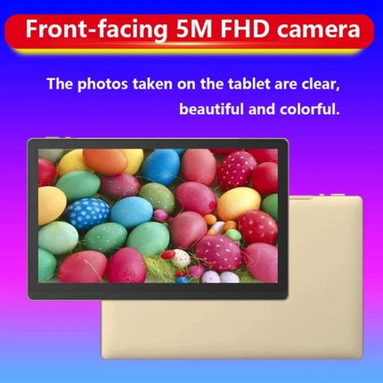 Large Screen Android Tablet for Everyday Browsing and Calls showing 14.1-inch display, front-facing 5M FHD camera and colorful screen for clear photos
