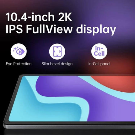 iPlay 50 10.4-Inch Android Tablet for Everyday Entertainment showcasing 10.4-inch 2K IPS FullView display with slim bezel and eye protection