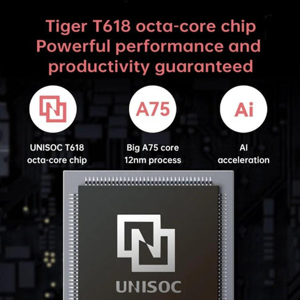 iPlay 50 10.4-Inch Android Tablet for Everyday Entertainment showing Unisoc Tiger T618 octa-core chip and A75 core features