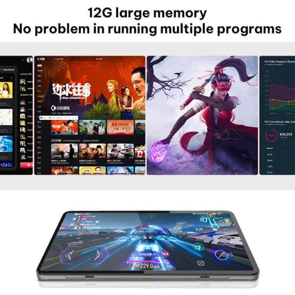 Jumper EZpad V12 Plus 12-Inch Windows Tablet for Everyday Tasks showing gameplay, streaming and multitasking on a 12-inch 2000x1200 Incell IPS display