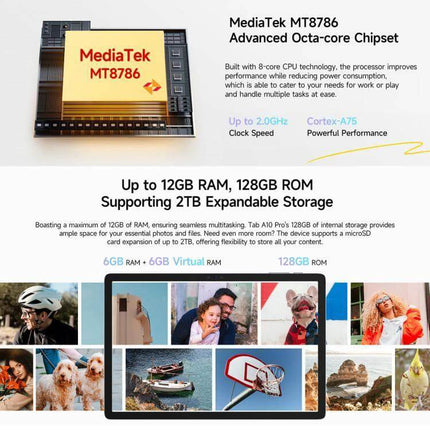 Ulefone Tab A10 Pro 10.1 Inch Android Tablet for Everyday Activities showcasing MediaTek MT8786, up to 12GB RAM and 128GB ROM