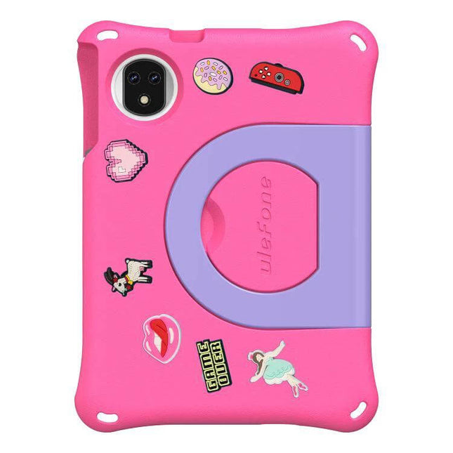 Ulefone Tab A10 Pro Kids Tablet for Education and Fun pink protective case with built-in stand and playful stickers