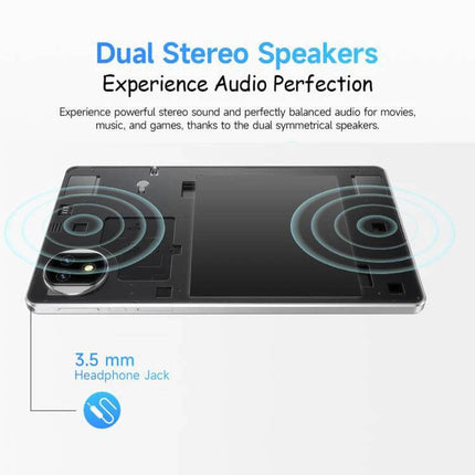 Ulefone Tab A10 Pro Kids Tablet for Education and Fun showing dual stereo speakers and 3.5mm headphone jack