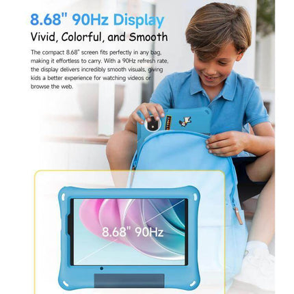 Ulefone Tab A10 Pro Kids Tablet for Education and Fun boy placing blue tablet in backpack with 8.68" 90Hz display