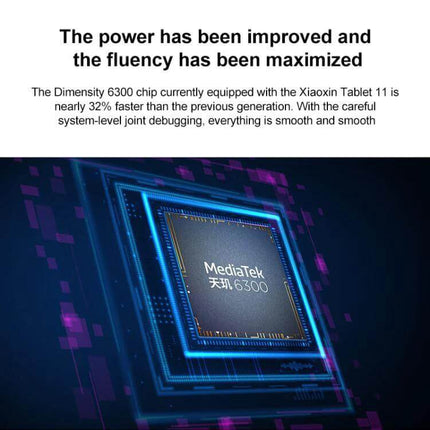 Lenovo Xiaoxin 11-Inch WiFi Tablet for Everyday Computing showing MediaTek Dimensity 6300 chip illustration
