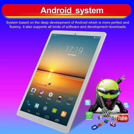Portable Android Tablet for Everyday Browsing and Calls with UK Plug white slim tablet showing home screen and Android mascot