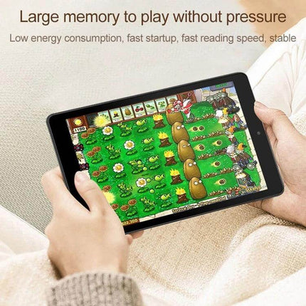 Compact 8-Inch Windows 10 Tablet for Everyday Computing held in hands showing gaming and media playback on screen