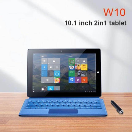 Windows 10 Tablet with Keyboard and Stylus for Daily Tasks - 10.1" 2-in-1 on desk with blue keyboard and stylus