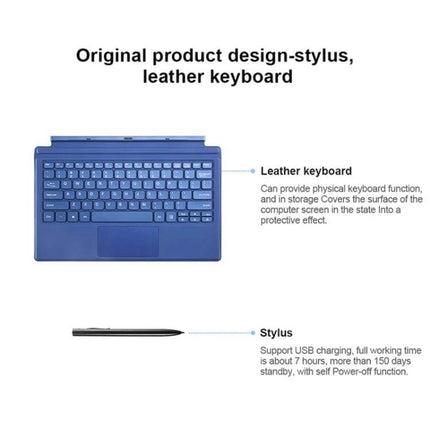 Windows 10 Tablet with Keyboard and Stylus for Daily Tasks showing blue leather keyboard and stylus, USB charging stylus and protective cover