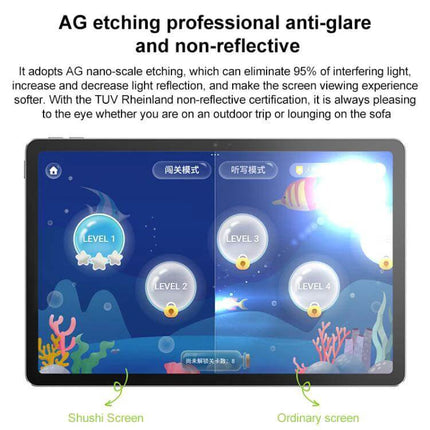 Lenovo Xiaoxin Pad 11-Inch Tablet with Paperlike Screen showing anti-glare paperlike vs ordinary screen comparison