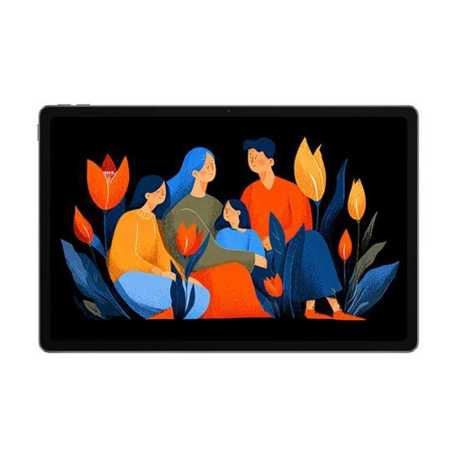 Alt Tag: Lenovo Xiaoxin 12.1-Inch Tablet with Ample 256GB Storage — 12.1-inch Android tablet showing family illustration, lightweight 530g for study and video calls