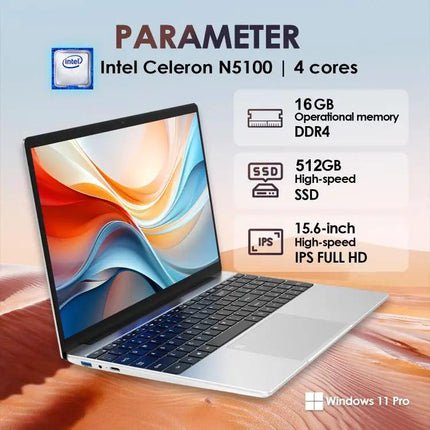 Ordinateur portable GXMO 15,6 pouces pour l'informatique quotidienne et la productivité