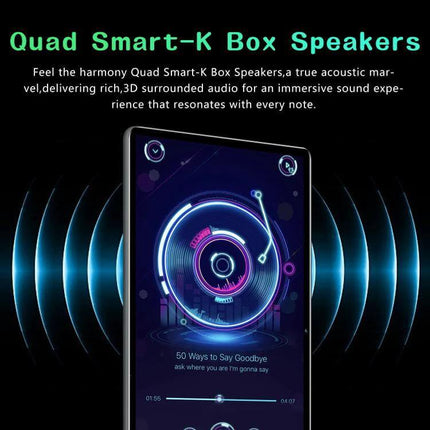 BDF P70 10.1-Inch Tablet with 4G LTE for Everyday Connectivity showing music playback and quad speaker sound visualization