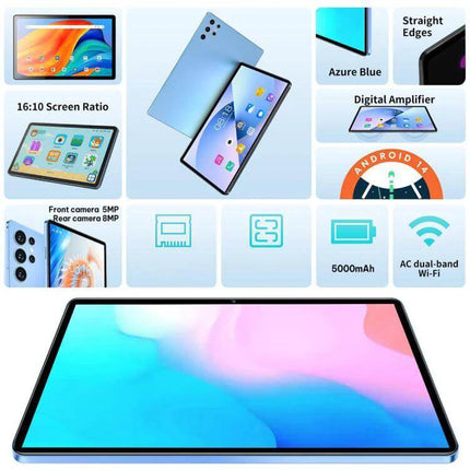 BDF H39 10.1-Inch Android Tablet with 4G LTE and Dual SIM Support - 10.1" display, dual cameras, 5000mAh battery, Azure Blue promotional collage