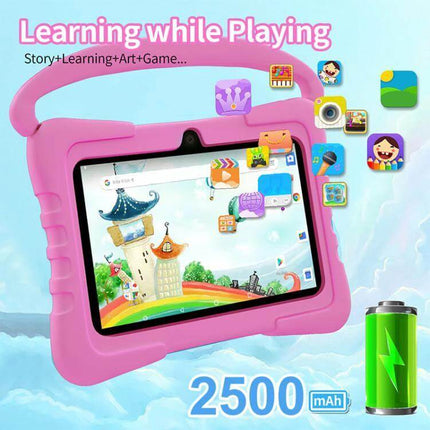 BDF K3 7-Inch WiFi Kids Tablet with Silicone Case pink kid-friendly Android 13 tablet for learning, games, video calls, 2500mAh battery