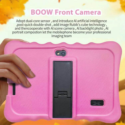 BDF T7 7-Inch Kids Tablet with WiFi and Protective Case pink kid-friendly tablet with stand and protective silicone case