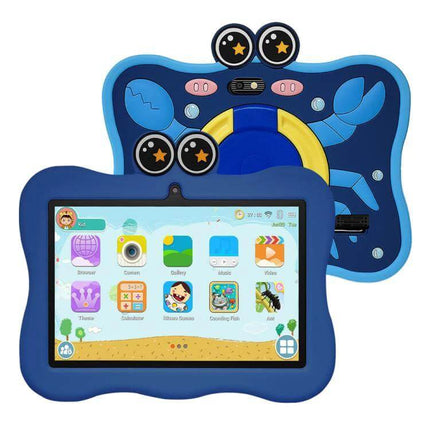 BDF 7 Inch WiFi Kids Tablet with Protective Crab Silicone Case blue kid-friendly tablet with crab-shaped protective case and educational apps