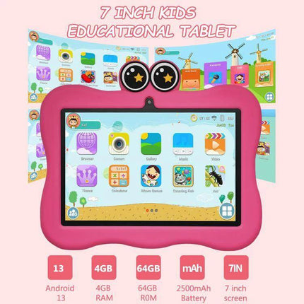 BDF 7-Inch Kids Tablet with Protective Crab Case for Learning and Play pink tablet with educational apps and protective crab case