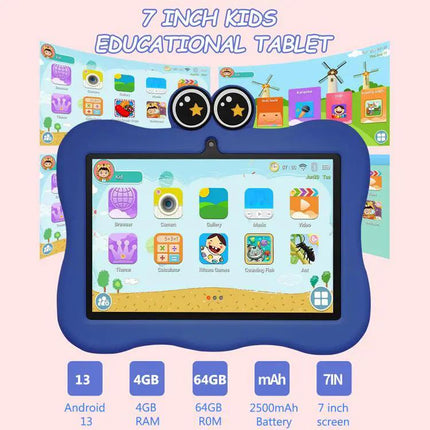 BDF 7-Inch Kids Tablet with Protective Crab Case for Learning and Play | Syndmart