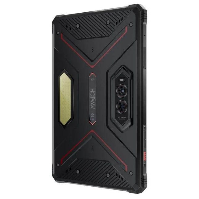 HOTWAV Tab R9 Pro 11-Inch Rugged Android Tablet for Outdoor Use showing rugged black rear with dual camera and reinforced corners